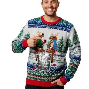 Blizzard Bay Moose Drinking Beer Christmas Sweater with‎ Pocket Large SKUM028